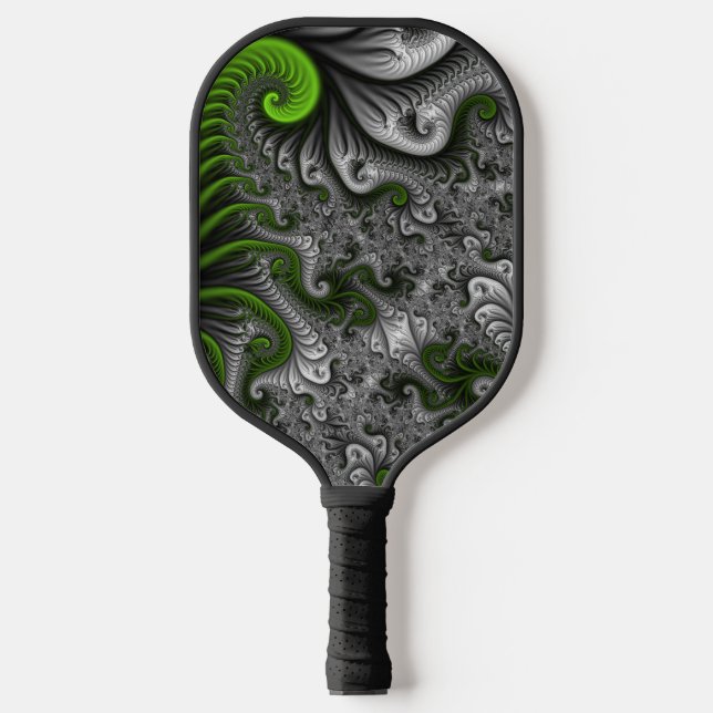 Raquette De Pickleball Imaginaire Monde Vert Et Gris Art Fractal Abstrait (Recto)