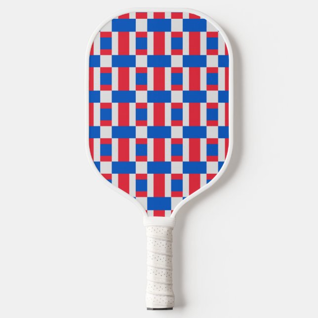 Raquette De Pickleball Impression Blocée Rouge Blanc Et Bleu (Recto)