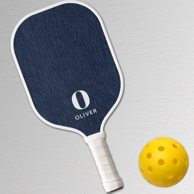 Raquette De Pickleball Impression de denim bleu marine moderne Monogram (Créateur téléchargé)