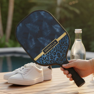 Raquette De Pickleball Impression de léopard bleu personnalisée Florale T