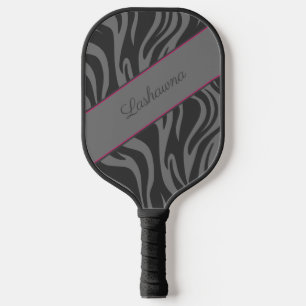 Raquette De Pickleball Impression zèbre noir, gris, rose vif personnalisé