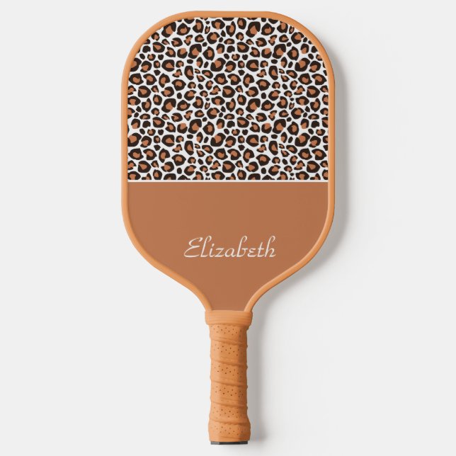 Raquette De Pickleball Imprimé Léopard Brun Tendance avec Nom Stylé (Recto)