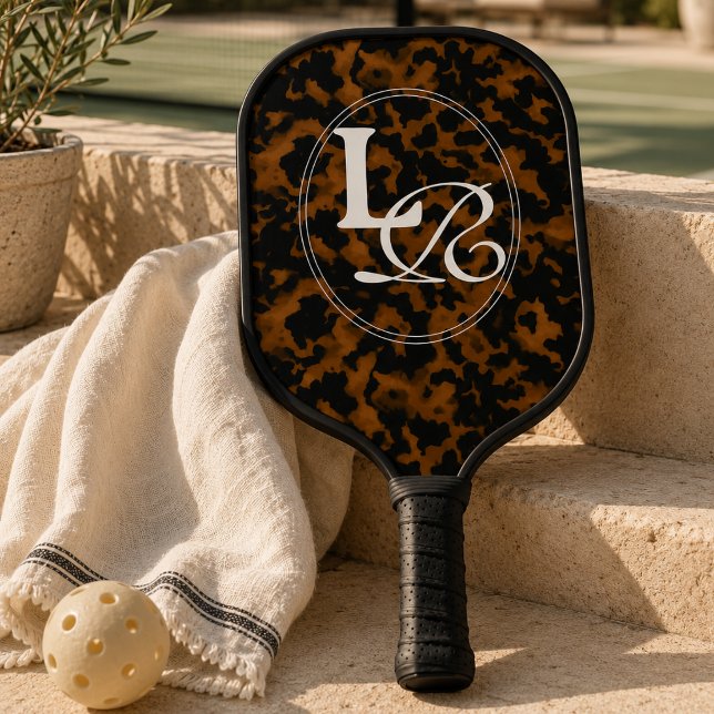 Raquette De Pickleball Imprimé Moderne de Monogramme Tortue (Modern Monogram Tortoise Shell Print Pickleball Paddle)