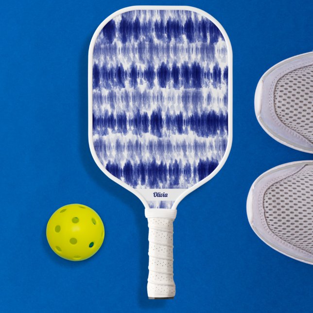 Raquette De Pickleball Indigo et blanc Boho Chic Shibori Cravate-Dye Cust (Créateur téléchargé)