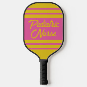 Raquette De Pickleball Infirmière pédiatrique rose et jaune rayée 