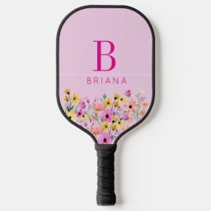 Raquette De Pickleball Initiale et nom de fleurs personnalisés