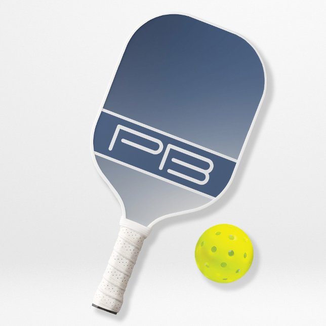 Raquette De Pickleball Initiales Cool Moderne Monogramme Élégant Bleu Gra (Créateur téléchargé)