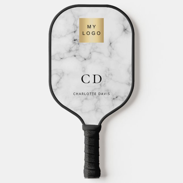 Raquette De Pickleball Initiales de monogramme en marbre nom logo d'entre (Recto)