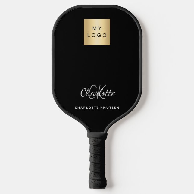 Raquette De Pickleball Initiales de monogramme noir blanc nom logo d'entr (Recto)