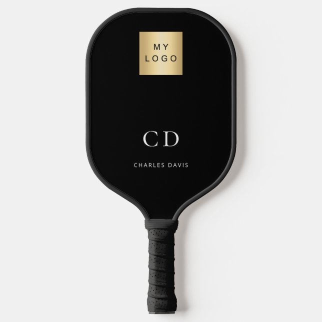 Raquette De Pickleball Initiales de monogramme noir blanc nom logo d'entr (Recto)