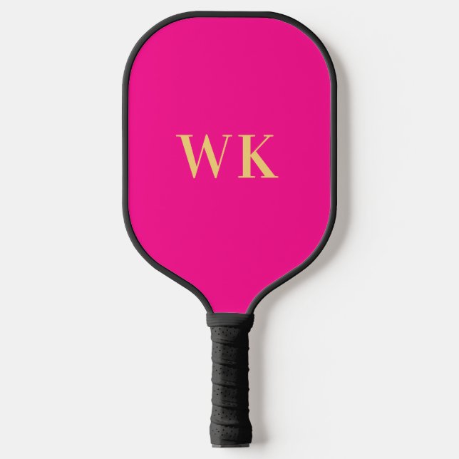 Raquette De Pickleball Initiales de monogramme rose chaud (Recto)