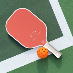 Raquette De Pickleball Initiales de monogramme rose corail nom