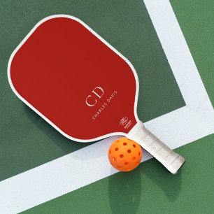 Raquette De Pickleball Initiales de monogramme rouge nom