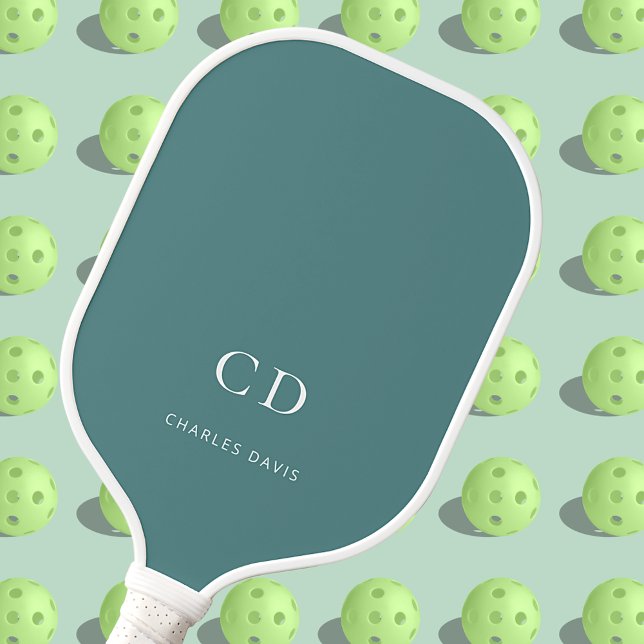 Raquette De Pickleball Initiales de monogramme vert cyan foncé (Créateur téléchargé)