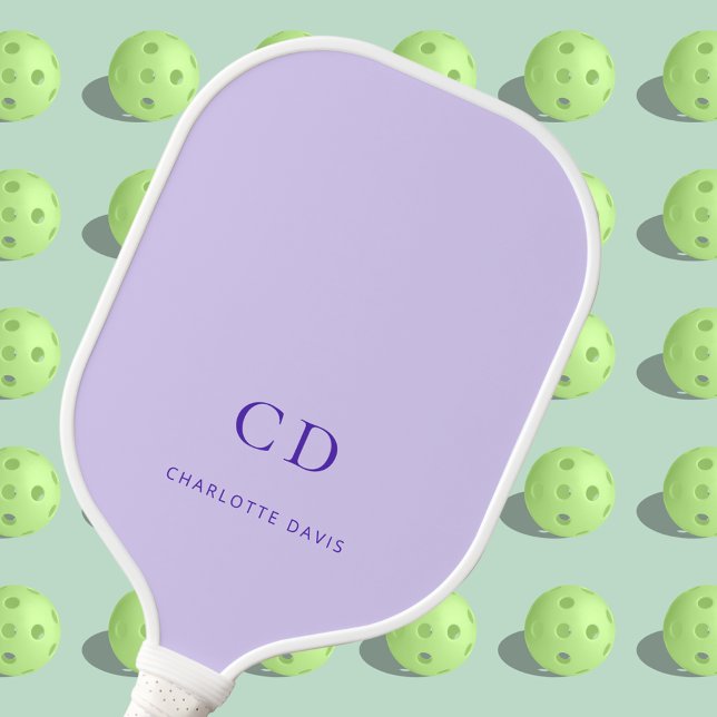 Raquette De Pickleball Initiales de monogramme violet lavande nom (Créateur téléchargé)