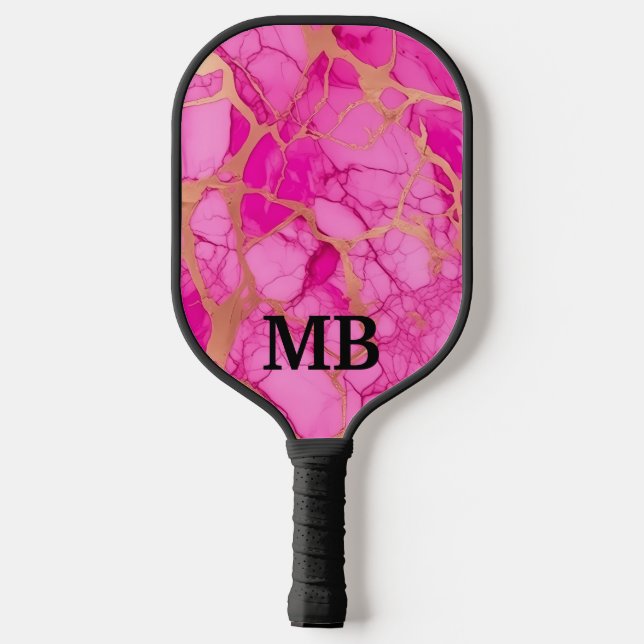 Raquette De Pickleball Initiales en marbre d'encre d'alcool rose (Verso)