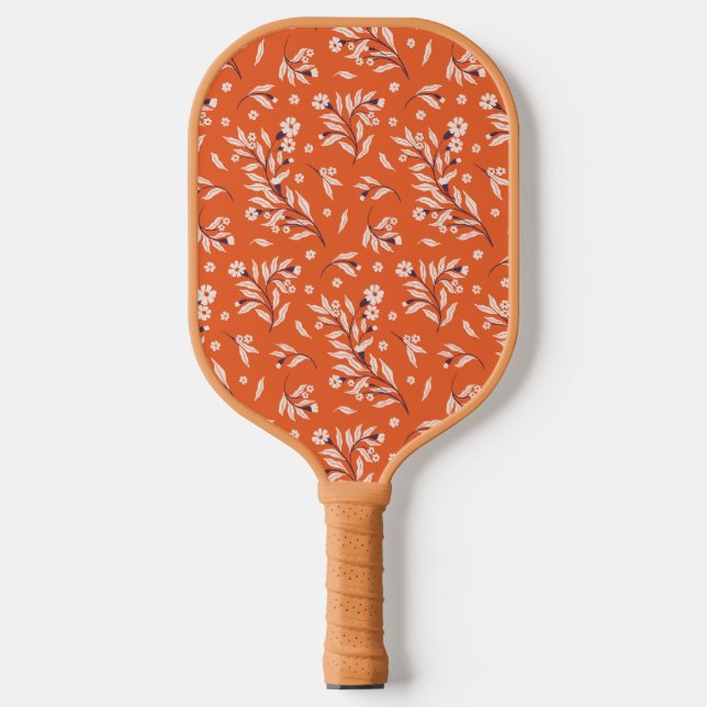Raquette De Pickleball Initiales Florales Monogrammes Orange et rose (Recto)