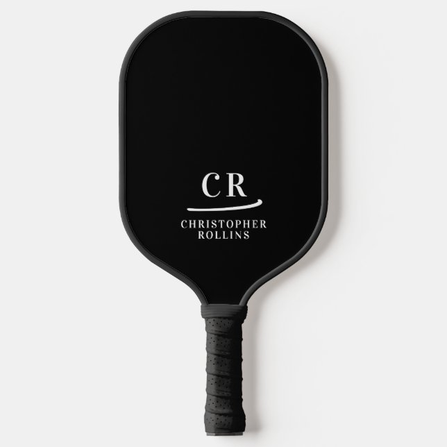 Raquette De Pickleball Initiales Modernes Monogramme Noir & Blanc (Recto)