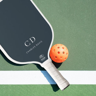 Raquette De Pickleball Initiales monogramme gris charbon nom
