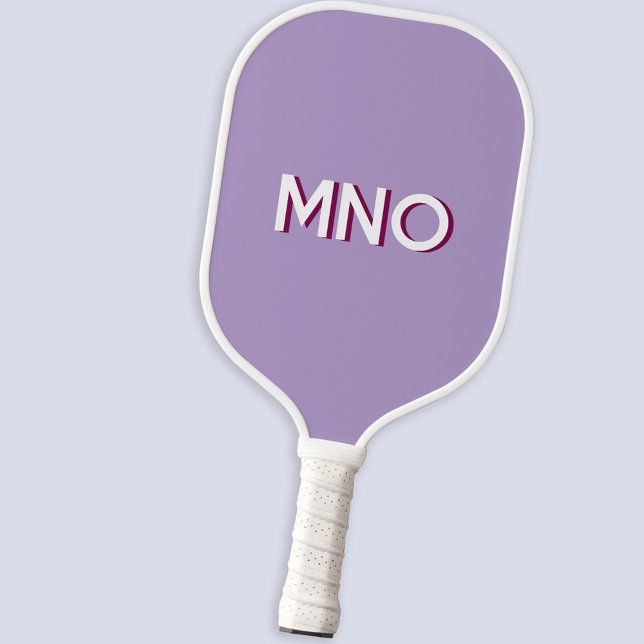 Raquette De Pickleball Initiales Monogramme Moderne Ombre Portée Pastel L (Modern monogram initials drop shadow personalized pickleball paddle in lilac)