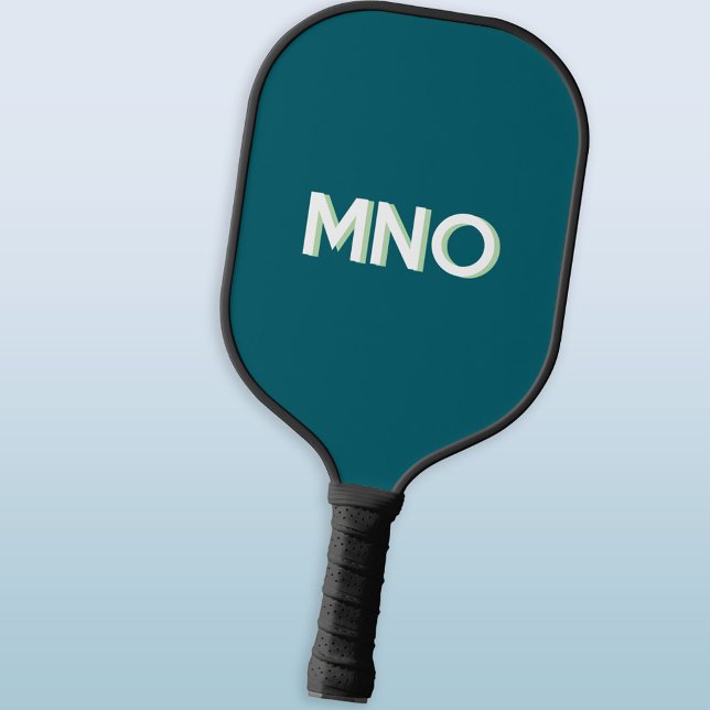 Raquette De Pickleball Initiales Monogramme Moderne Ombre Portée Vert Sar (Modern monogram initials personalized drop shadow teal green pickleball paddle)