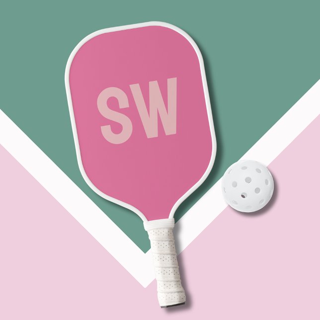 Raquette De Pickleball Initiales Monogramme Rose Moderne (Modern pink monogram personalized pickleball paddle)