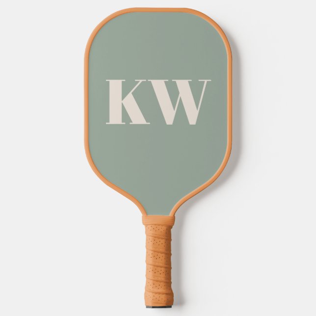 Raquette De Pickleball Initiales Monogramme Vert Sauge Moderne Personnali (Recto)