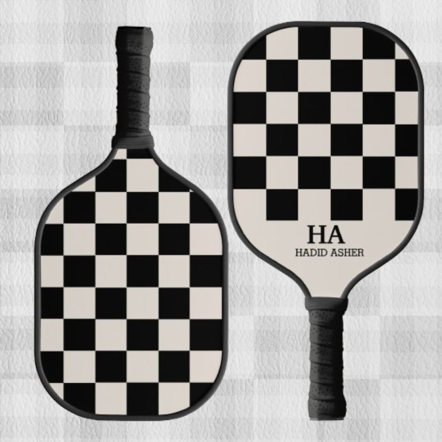 Raquette De Pickleball Initiales Monogrammées Rétro à Carreaux Esthétique (Créateur téléchargé)