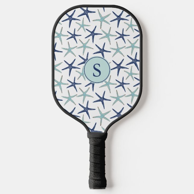 Raquette De Pickleball Initiales Monogrammes Bleu Élégant du Littoral (Recto)