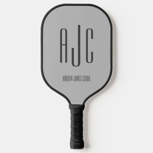 Raquette De Pickleball Initiales Monogrammes modernes Gris noir (Recto)
