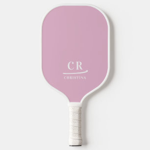 Raquette De Pickleball Initiales monogrammes Nom Minimaliste rose et blan