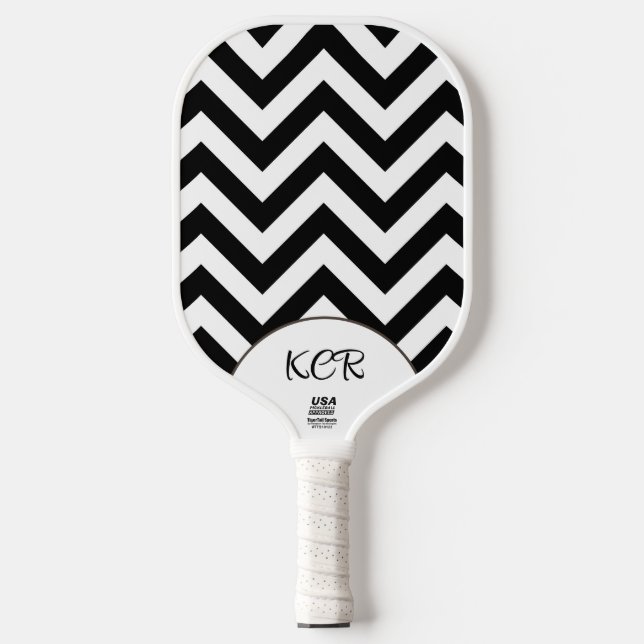 Raquette De Pickleball Initiales Motif noir blanc foncé (Recto)