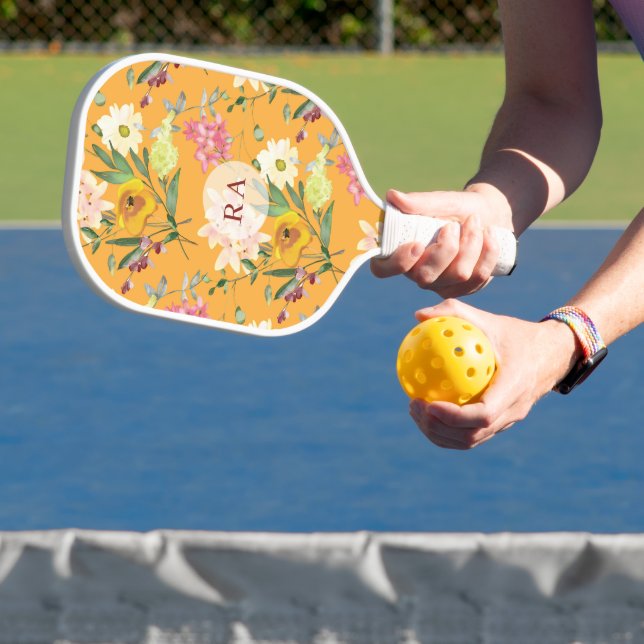 Raquette De Pickleball Initiales Personnalisées Fleur Jaune (Insitu)