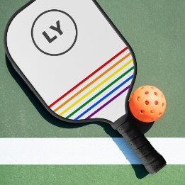 Raquette De Pickleball Initiales personnalisées gay pride triées | Blanc