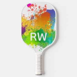 Raquette De Pickleball Initiales personnalisées Splat de peinture coloré