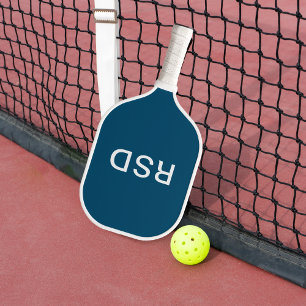 Raquette De Pickleball Initiales simples de Monogramme Bleu Blanc Moderne