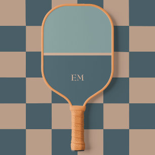 Raquette De Pickleball Initiales simples de monogramme bleu vert