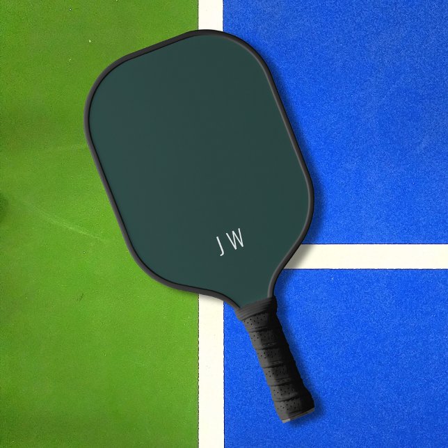 Raquette De Pickleball Initiales simples de Monogramme vert foncé moderne (Créateur téléchargé)