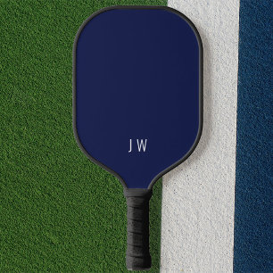Raquette De Pickleball Initiales simples Élégant moderne bleu marine fonc