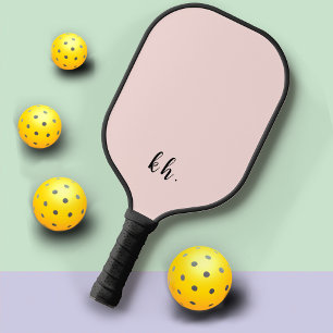 Raquette De Pickleball Initiales simples Élégant Script Cursif Rose