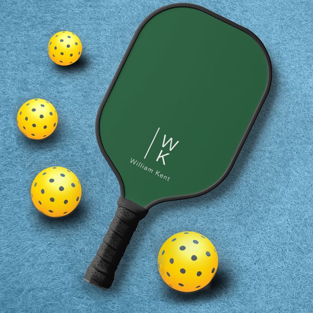 Raquette De Pickleball Initiales simples et propres de monogramme vert fo (Créateur téléchargé)