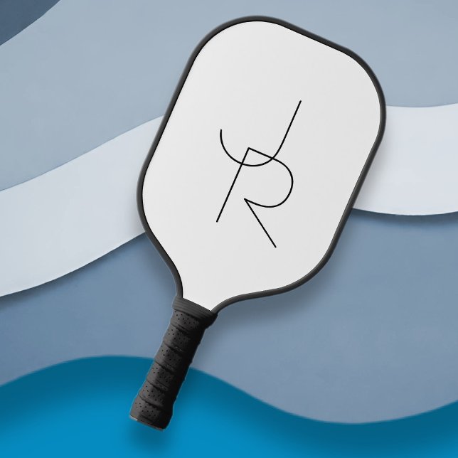 Raquette De Pickleball Initiales superposées Modern 2 | Noir sur Blanc (Créateur téléchargé)