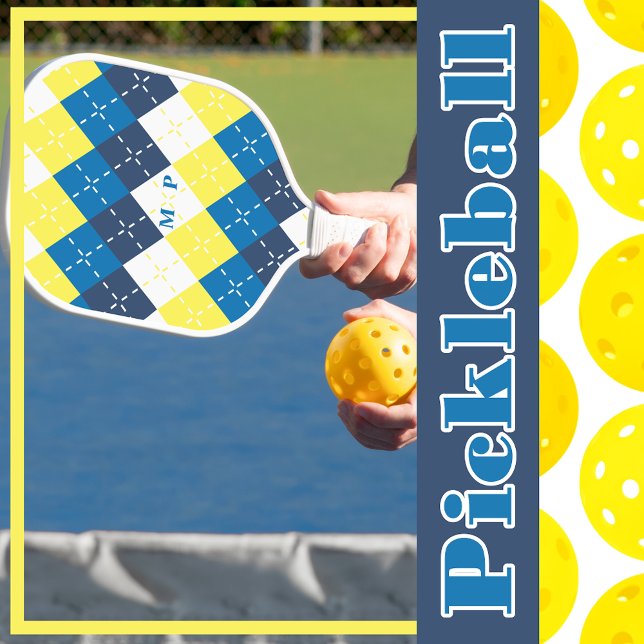 Raquette De Pickleball Jacquard bleu marine, bleu ciel, jaune citron et b (Créateur téléchargé)