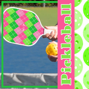 Raquette De Pickleball Jacquard rose et vert avec piqûres blanches