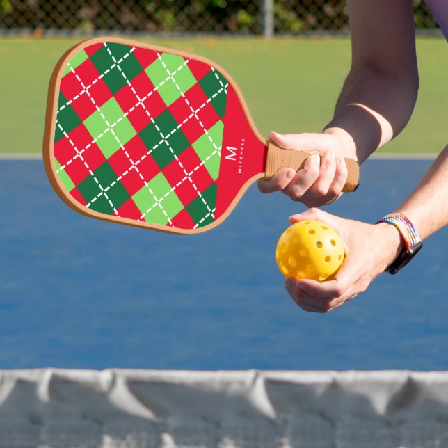Raquette De Pickleball Jacquard vert rouge Diamants Motif Monogramme (Insitu)