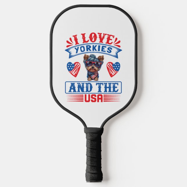 Raquette De Pickleball J'aime Yorkies et les USA 01 (Recto)