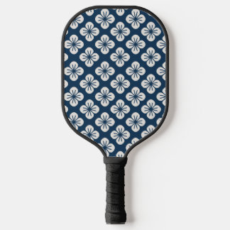 Raquette De Pickleball Japanese Navy Blue Ivory Floral Geometric Pattern