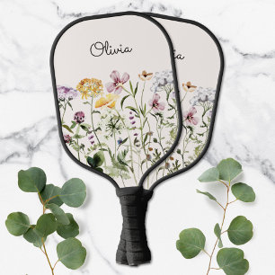 Raquette De Pickleball Jardin Fleur sauvage de l'aquarelle monogramme