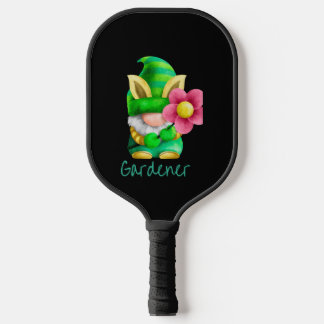 Raquette De Pickleball Jardinier gnome vert avec fleur rose
