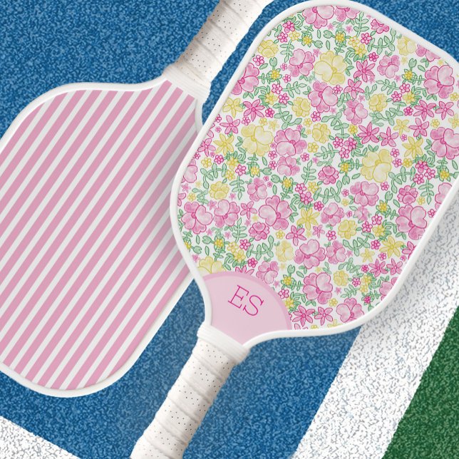 Raquette de pickleball jaune à rayures florales mi (Créateur téléchargé)